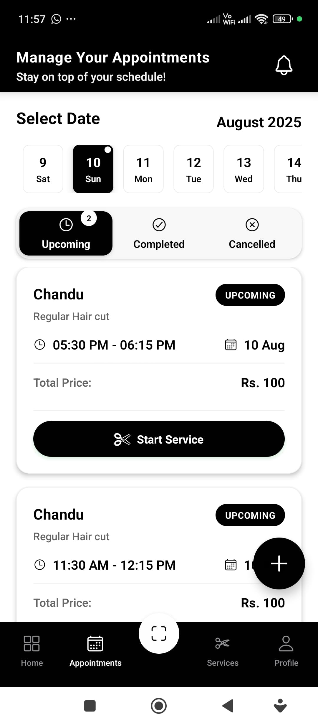 Business app appointments list